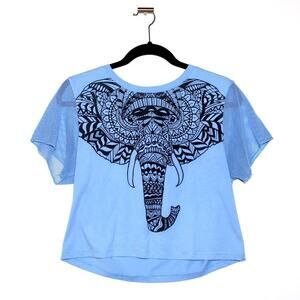 Elephant Design Blue Crop Top Short Sleeve Large